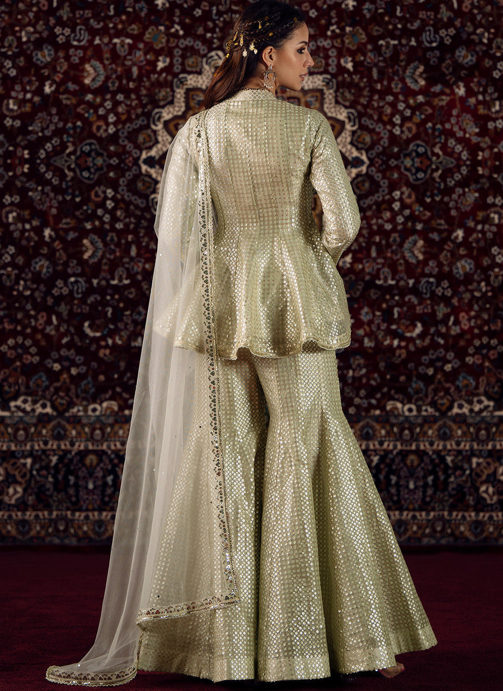 Light Grey Embroidered Viscose Tissue Sharara Suit