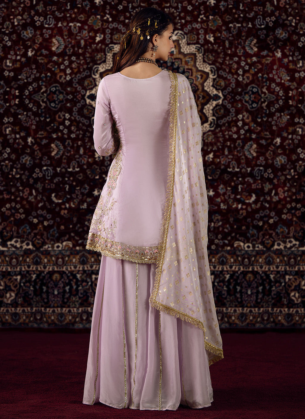 Lavender Embroidered Silk Sharara Suit