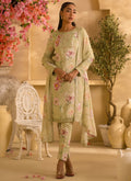 Dusty Green Floral Embroidered Crepe Silk Pant Suit