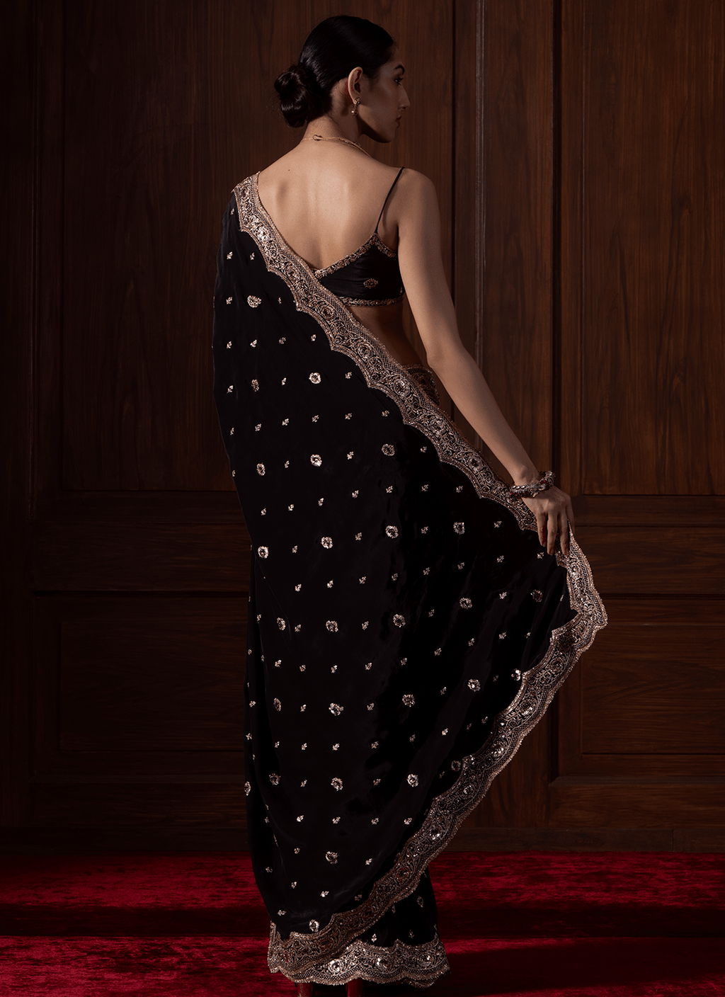 Black Embroidered Crepe Saree