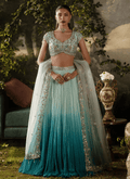 Blue Ombré Embroidered Georgette Lehenga