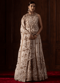 Cream Embroidered Viscose Silk Lehenga