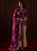 Deep Wine Embroidered Viscose Silk Pant Suit