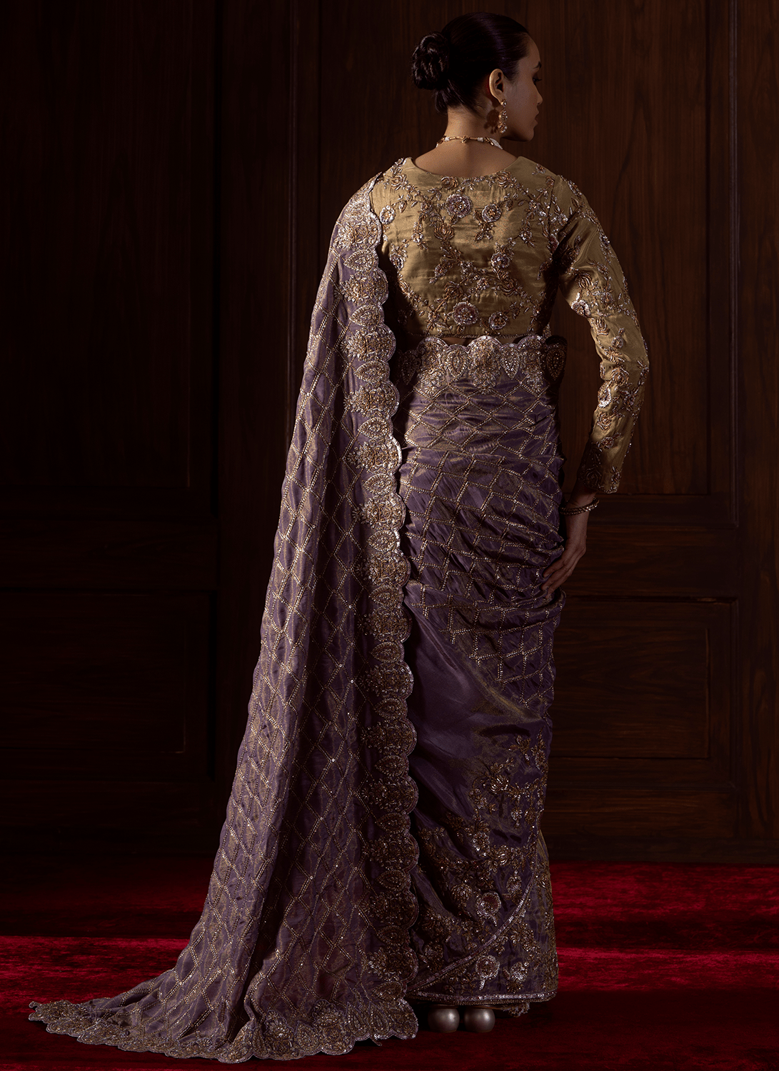 Dusty Purple Embroidered Tissue Organza Saree