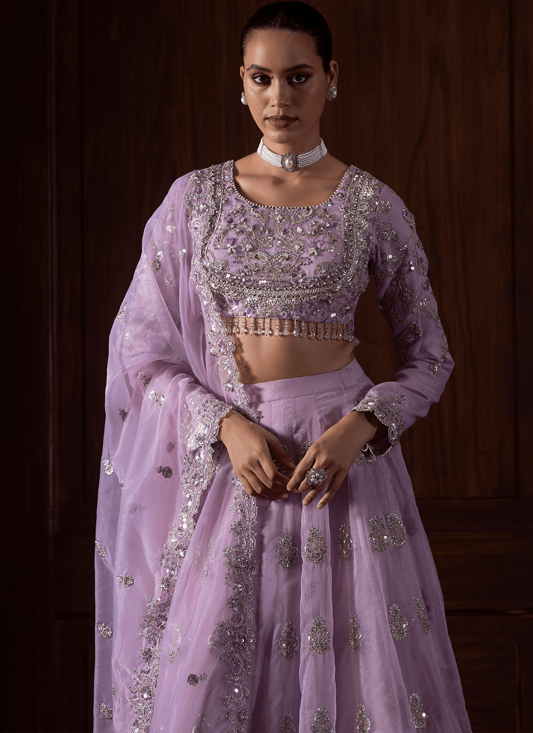 Lavender Embroidered Organza Lehenga