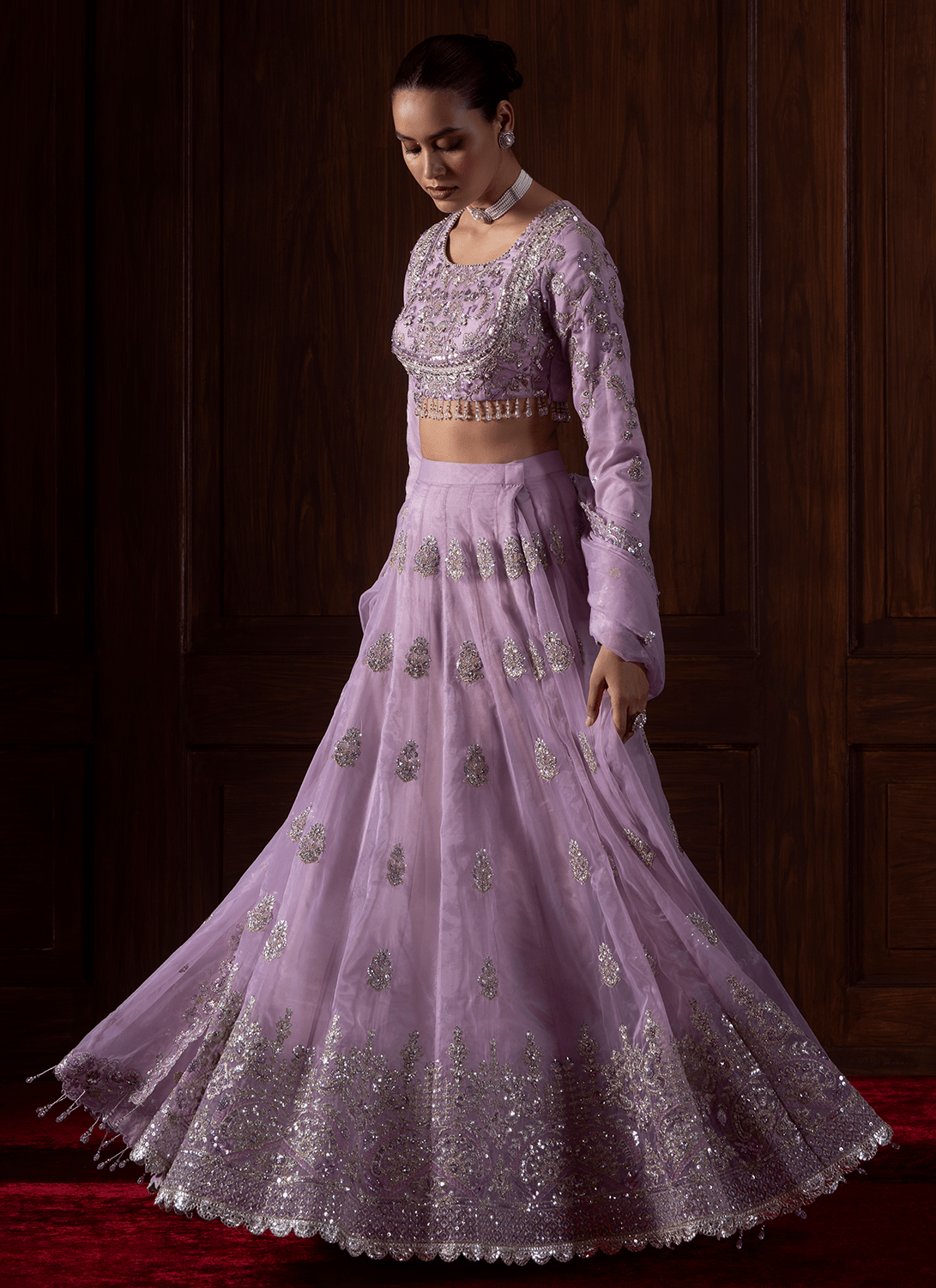 Lavender Embroidered Organza Lehenga