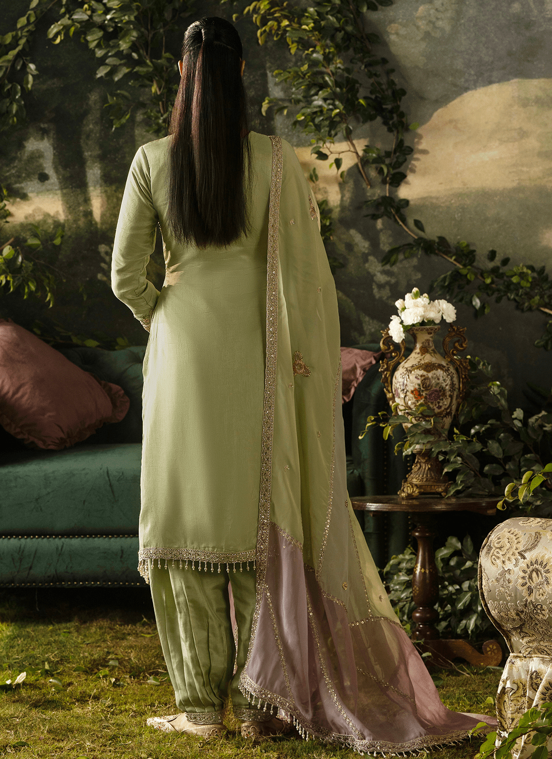 Light Green Embroidered Viscose Silk Salwar Suit