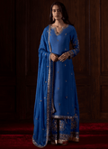 Royal Blue Embroidered Silk Sharara