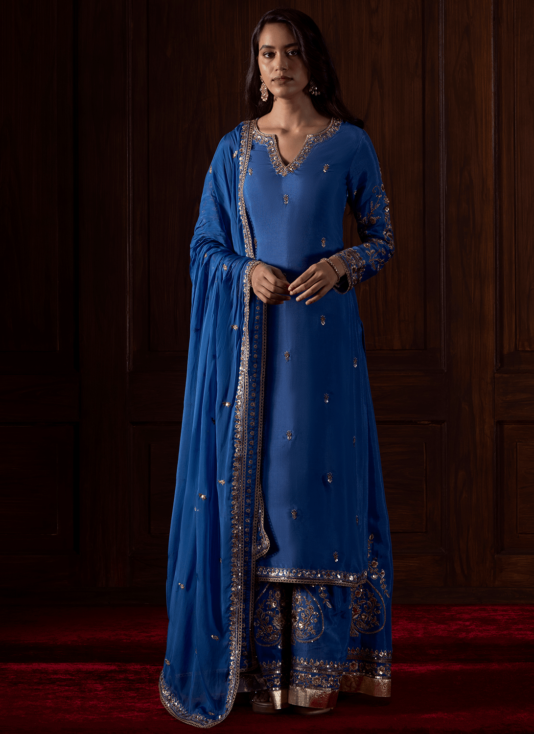 Royal Blue Embroidered Silk Sharara