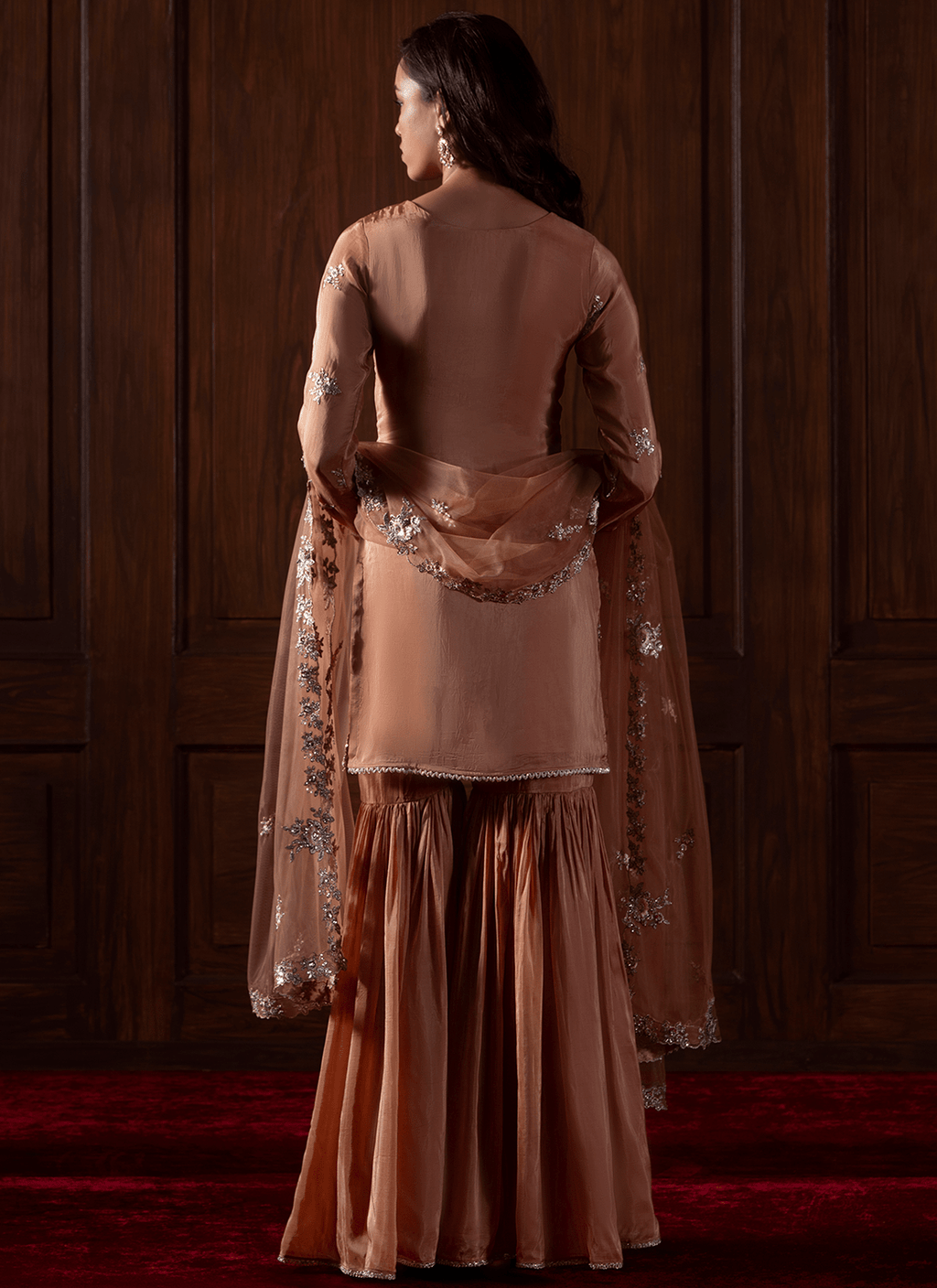 Rust Embroidered Silk Gharara