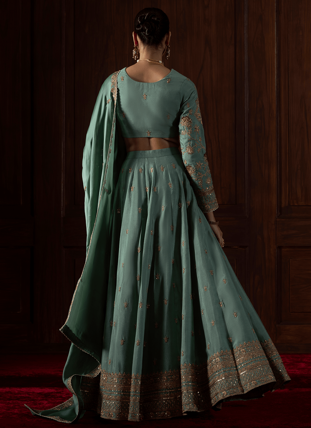 Sea Green Embroidered Organza Lehenga