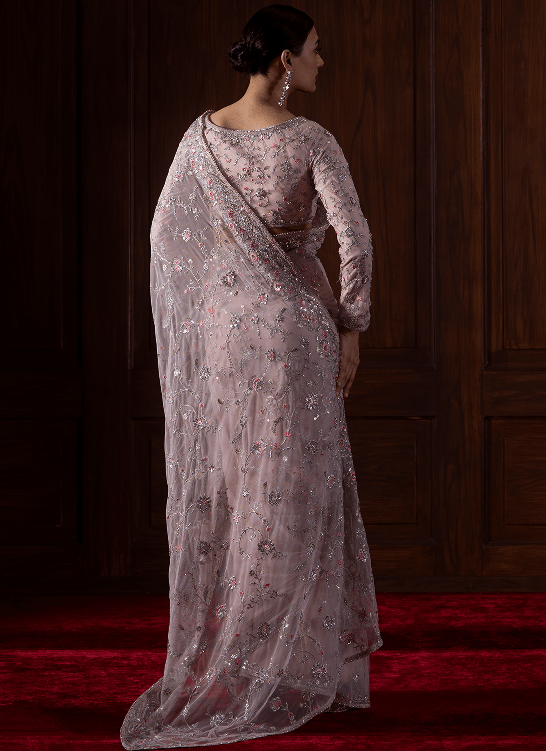 Soft Pink Embroidered Net Saree