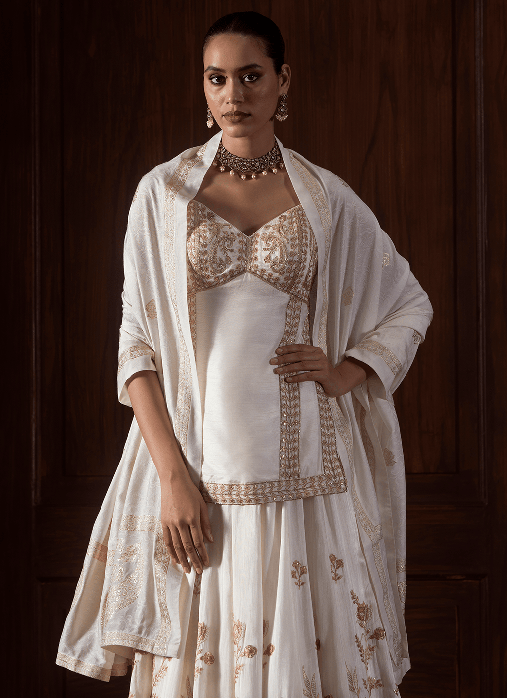 White Embroidered Silk Lehenga
