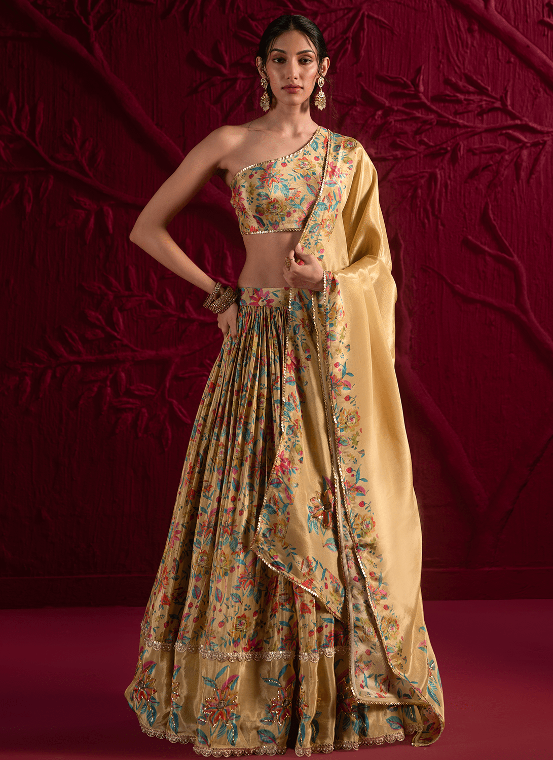 Yellow Floral Embroidered Georgette Lehenga
