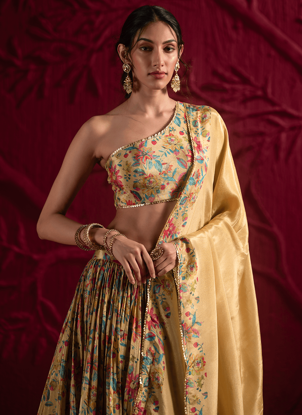 Yellow Floral Embroidered Georgette Lehenga
